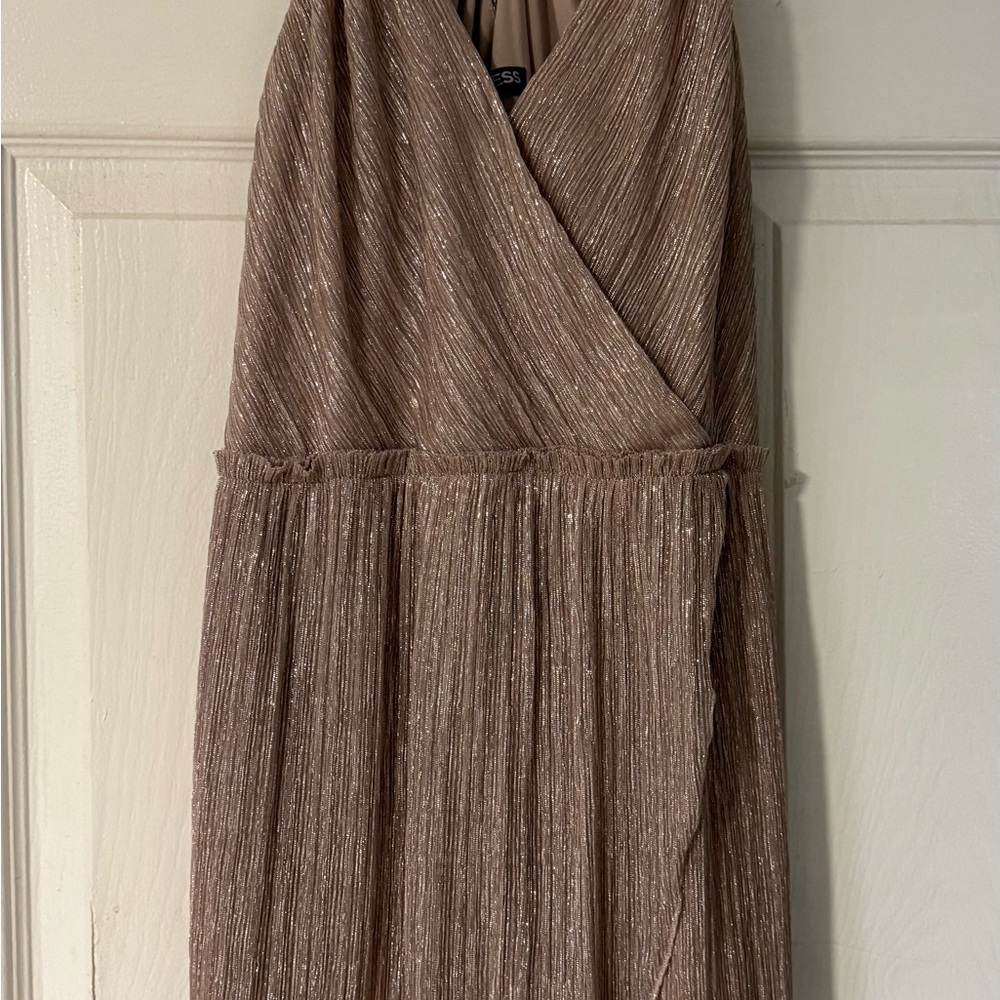 Express Shimmering Tan Long Sleeve Dress